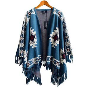 Lucchese Lightweight Alpaca Cape Peruvian Poncho Taos Collegiate Blue OS NWT